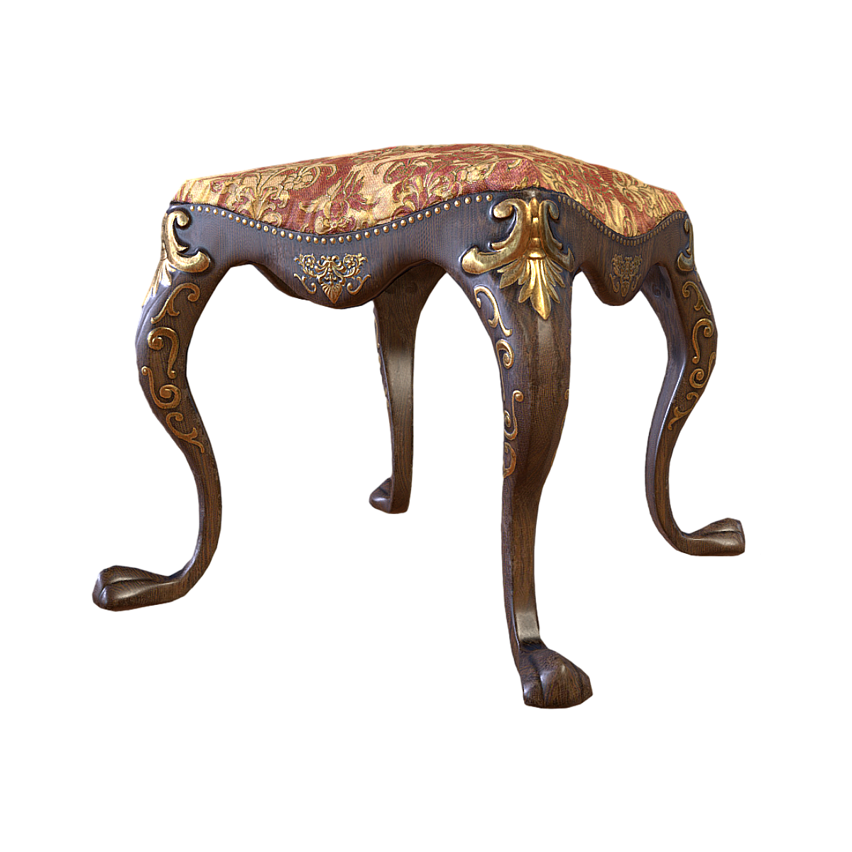 Retro Luxury European Style Fabric Soft Bag Solid Wood Sofa Stool