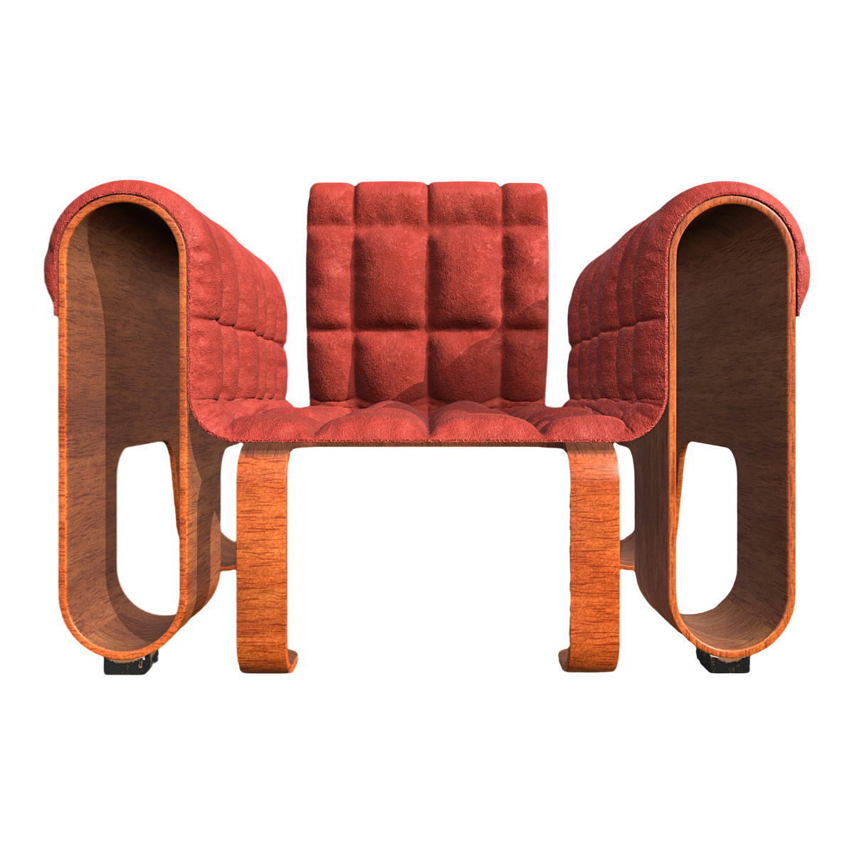 Post Modern Style Red Creative Shape Leather Soft Bag Solid Wood Sofa Chair