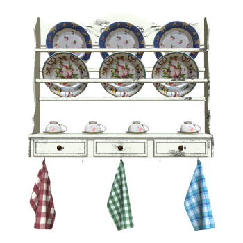 Vintage French Style Solid Wood White Kitchen Wall Storage Rack