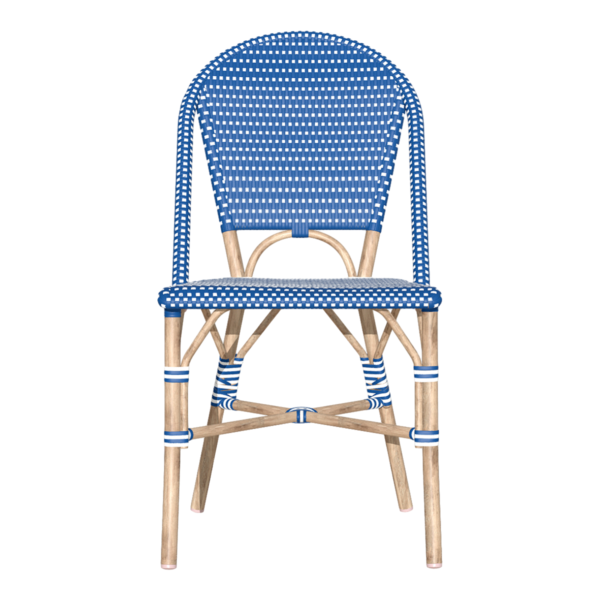 Outdoor French Blue and White Imitation Rattan Wooden Leisure Chair