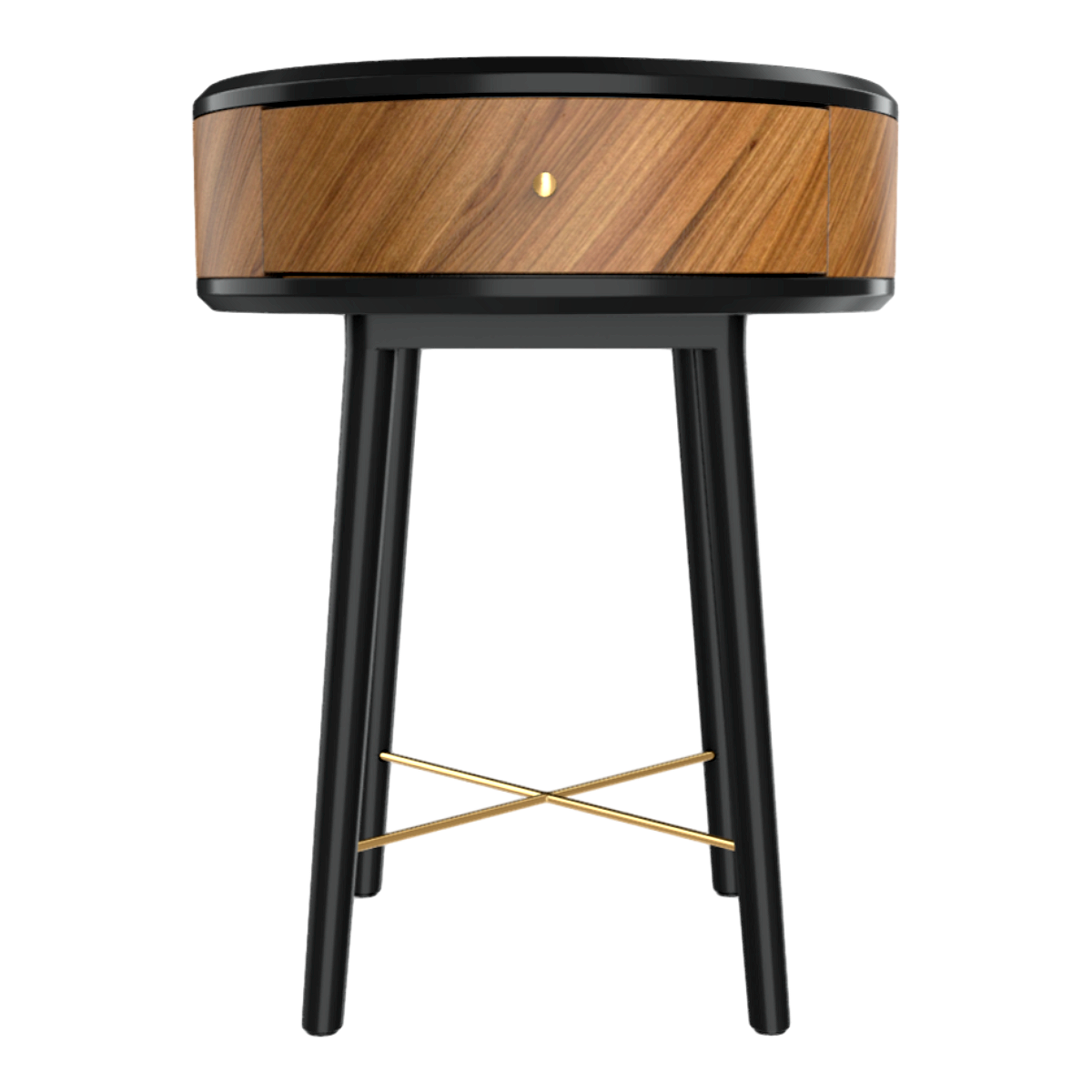 Modern Simple Light Luxury Black Solid Wood Round Bedside Table