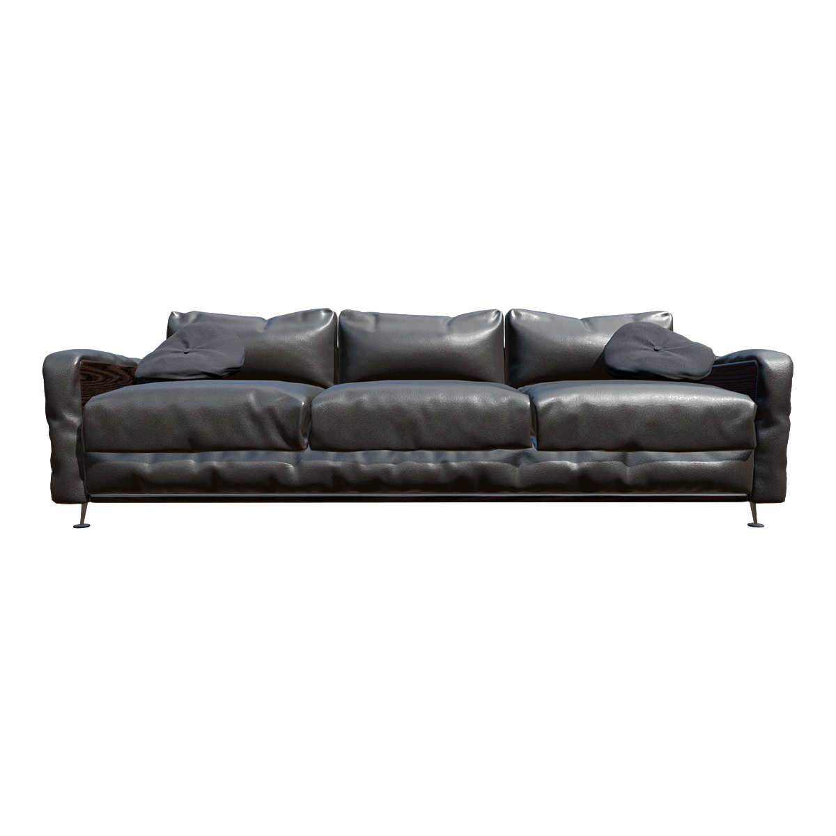 Simple Light Luxury Italian Style Black Leather Soft Bag Sofa Multi-seat Straight Sofa