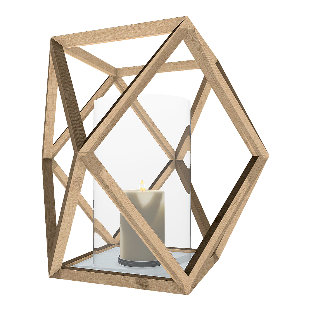 Nordic Simple Solid Wood Geometric Frame Bedside Lamp Desktop Candlestick