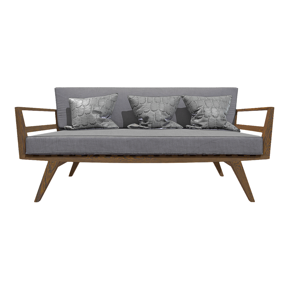 Quiet Style Simple Grey Fabric Soft Bag Solid Wood Sofa Multi-person Straight Row Sofa