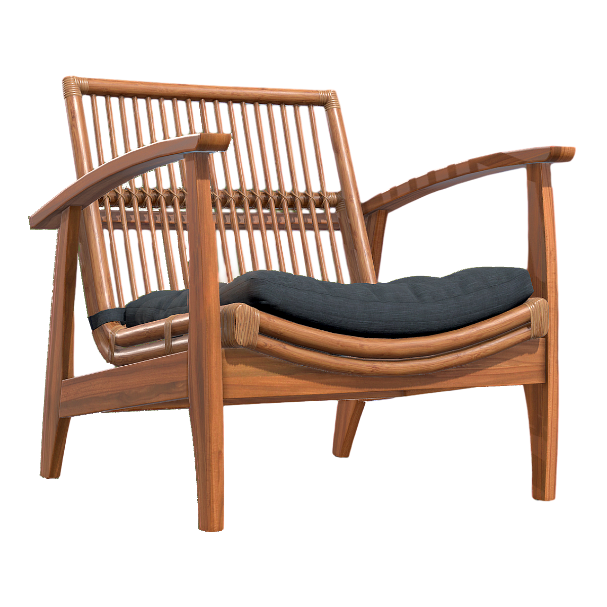 Simple Japanese Style dark gray Fabric Soft Bag Solid Wood Rattan Backrest Chair