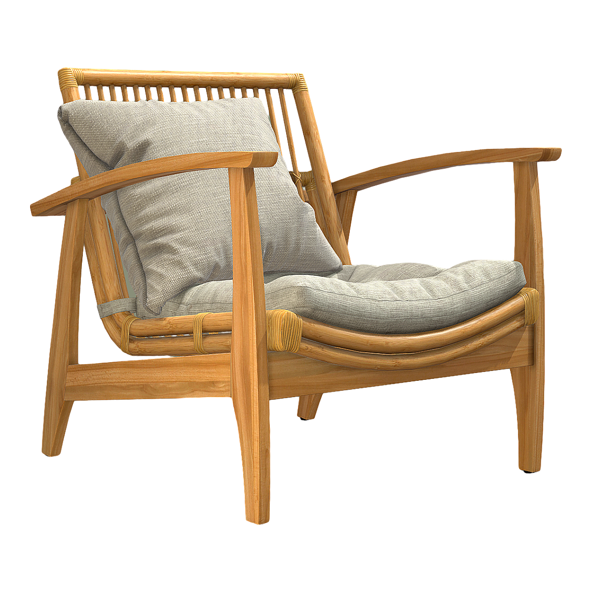 Simple Japanese Style light gray Fabric Soft Bag Cushion Chair Solid Wood Rattan Backrest Chair