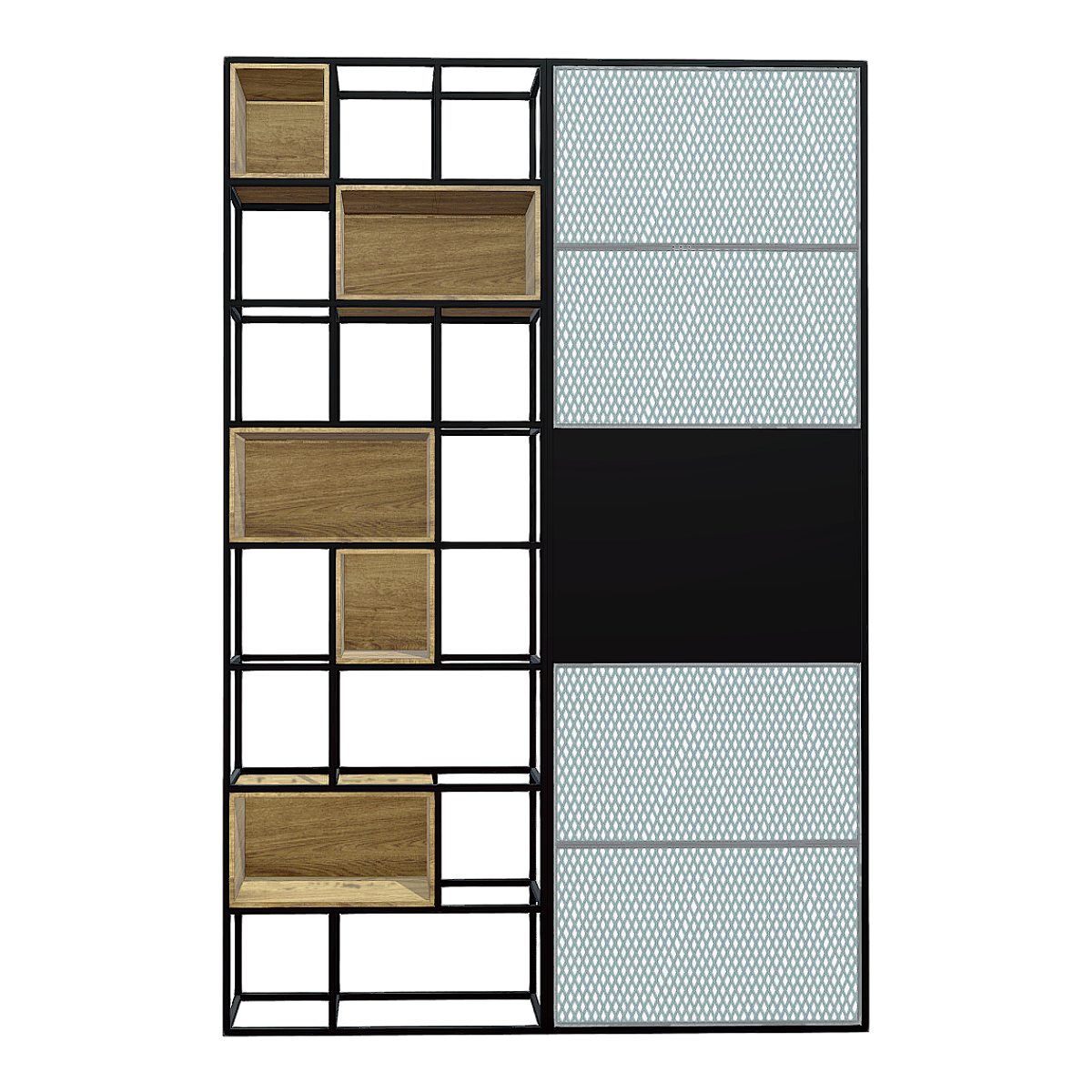 Modern Simple Solid Wood Plaid Iron Storage Rack Living Room Partition