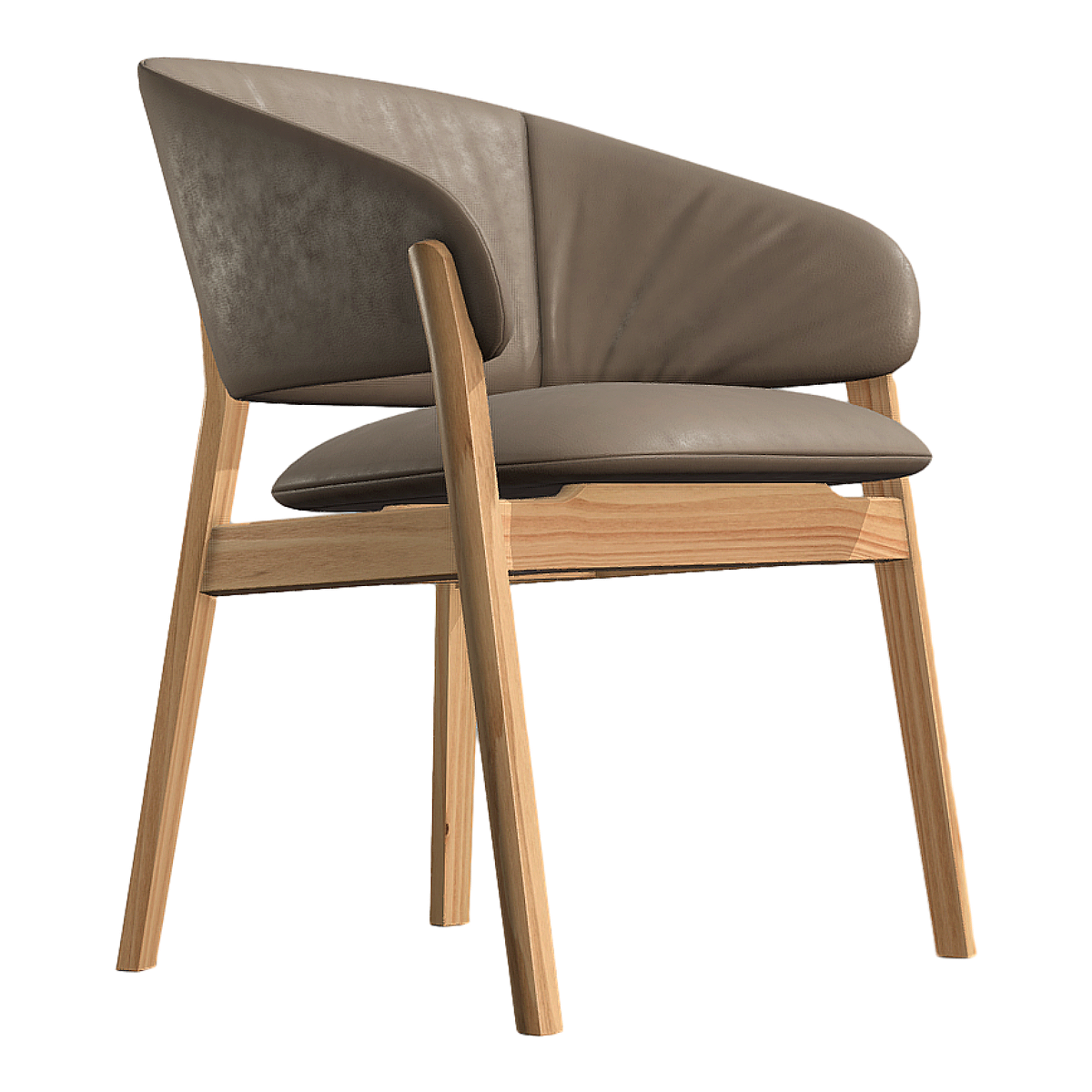 Modern Simple Nordic Style camel Leather Soft Chair Solid Wood Backrest Chair