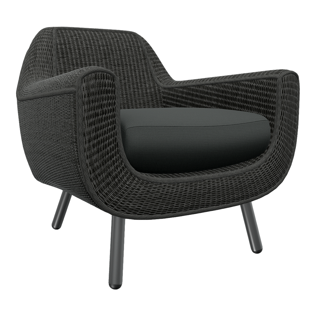 Modern Minimalist Black Fabric Soft Cushion Rattan Backrest Chair Casual Armchair