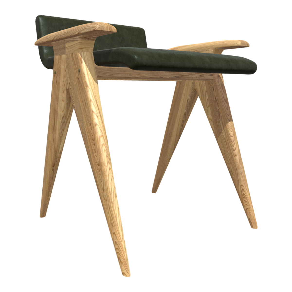 Simple Japanese Style Dark Green Leather Soft Bag Casual Armchair Solid Wooden Stool