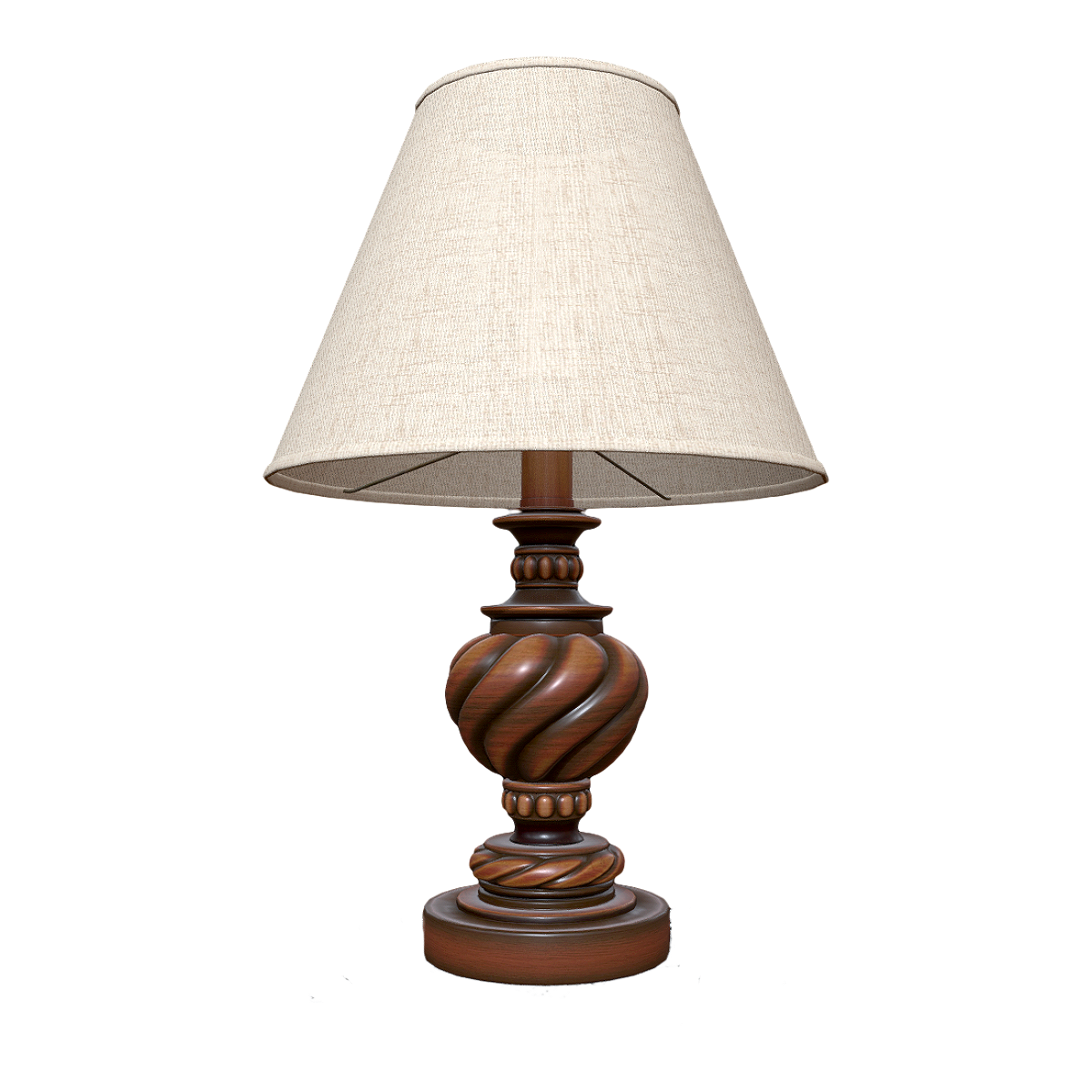 Vintage American Style Solid Wood Carved Table Lamp Fabric Lampshade Bedside Lamp