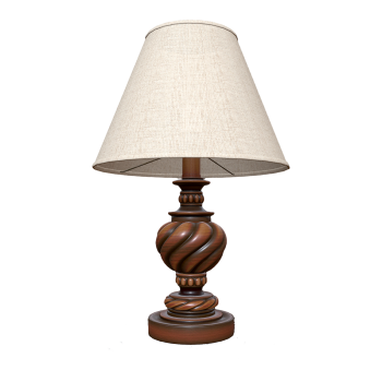 Vintage American Style Solid Wood Carved Table Lamp Fabric Lampshade Bedside Lamp