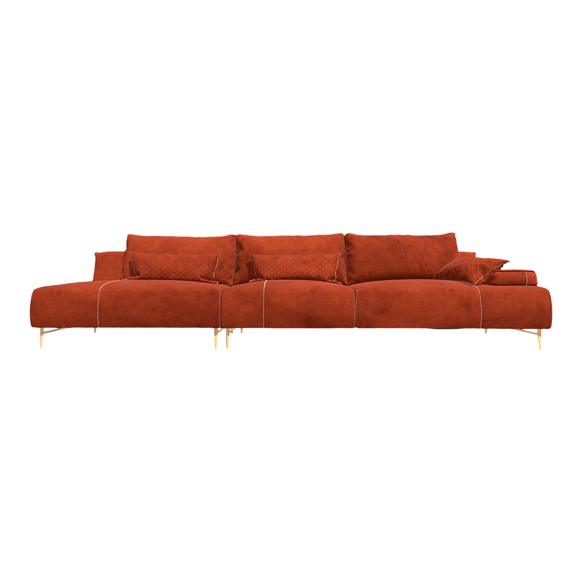 Simple Light Luxury Italian Brick Red Fabric Soft Bag Multi-seat Straight Sofa