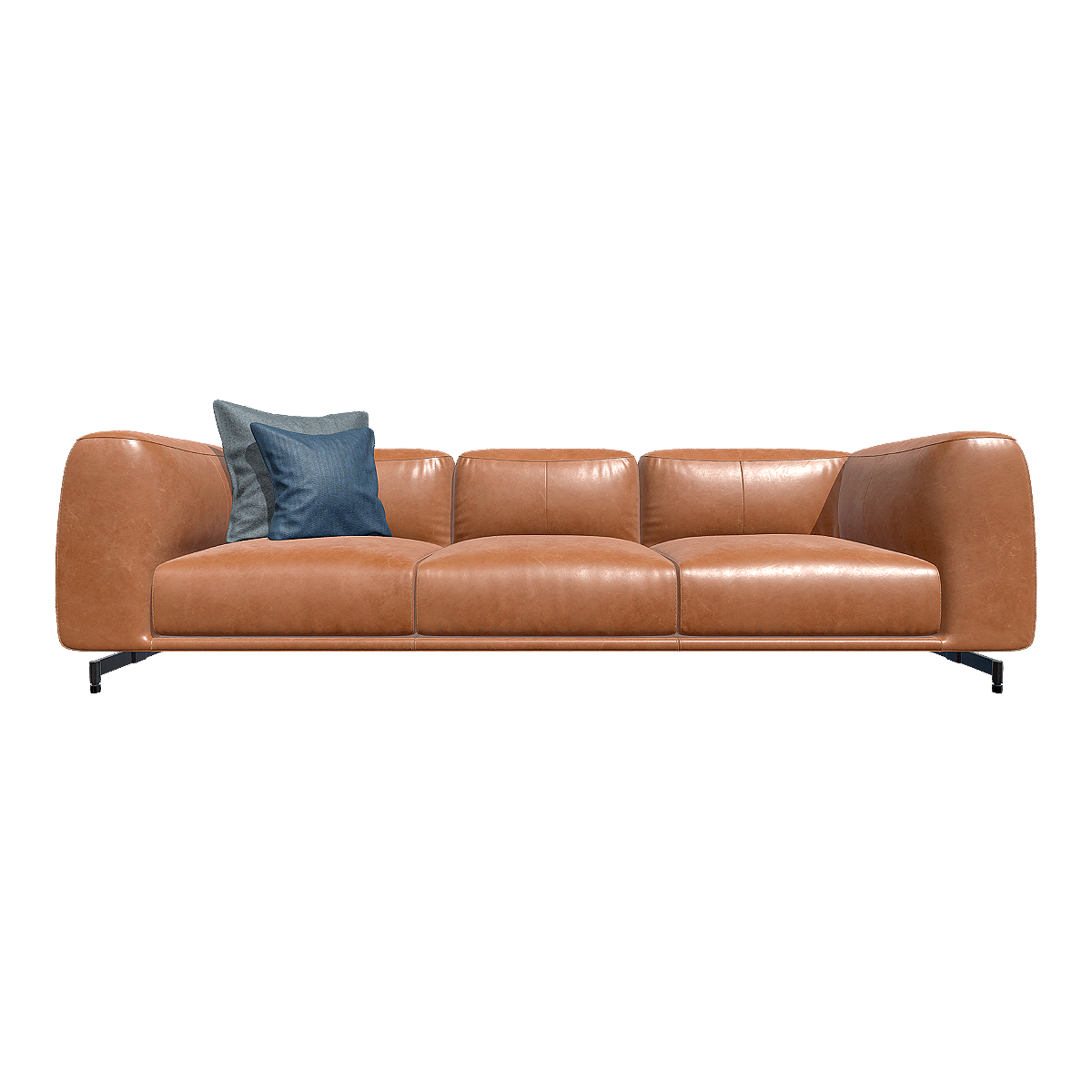 Modern Simple Italian Light Luxury Brown Leather Soft Bag Three-Seat Sofa In-line Sofa