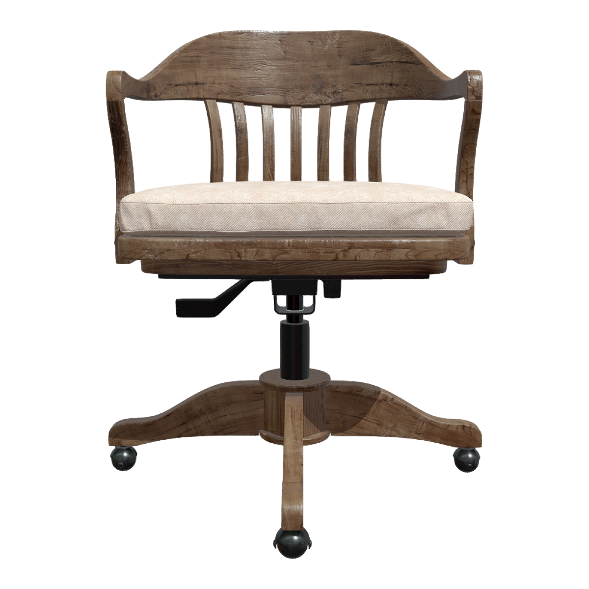 Vintage Ivory White Fabric Soft Bag Solid Wood Backrest Chair Roller Rotary Lifting Chair