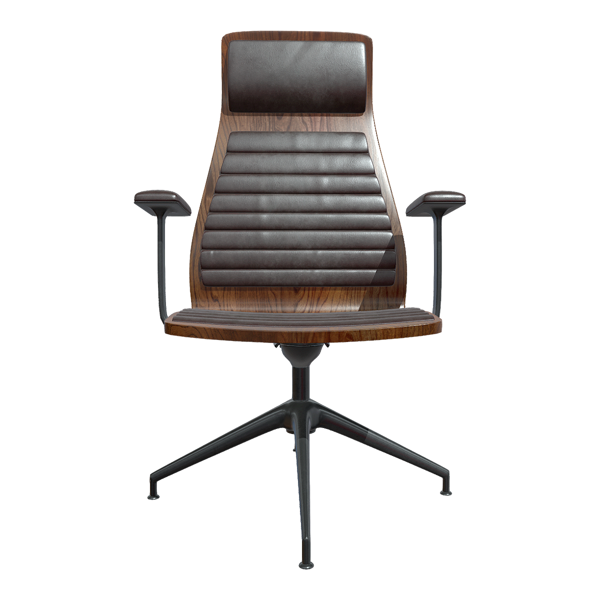 Vintage Antique Black Leather Soft Bag Solid Wood High Back Chair Office Swivel Chair