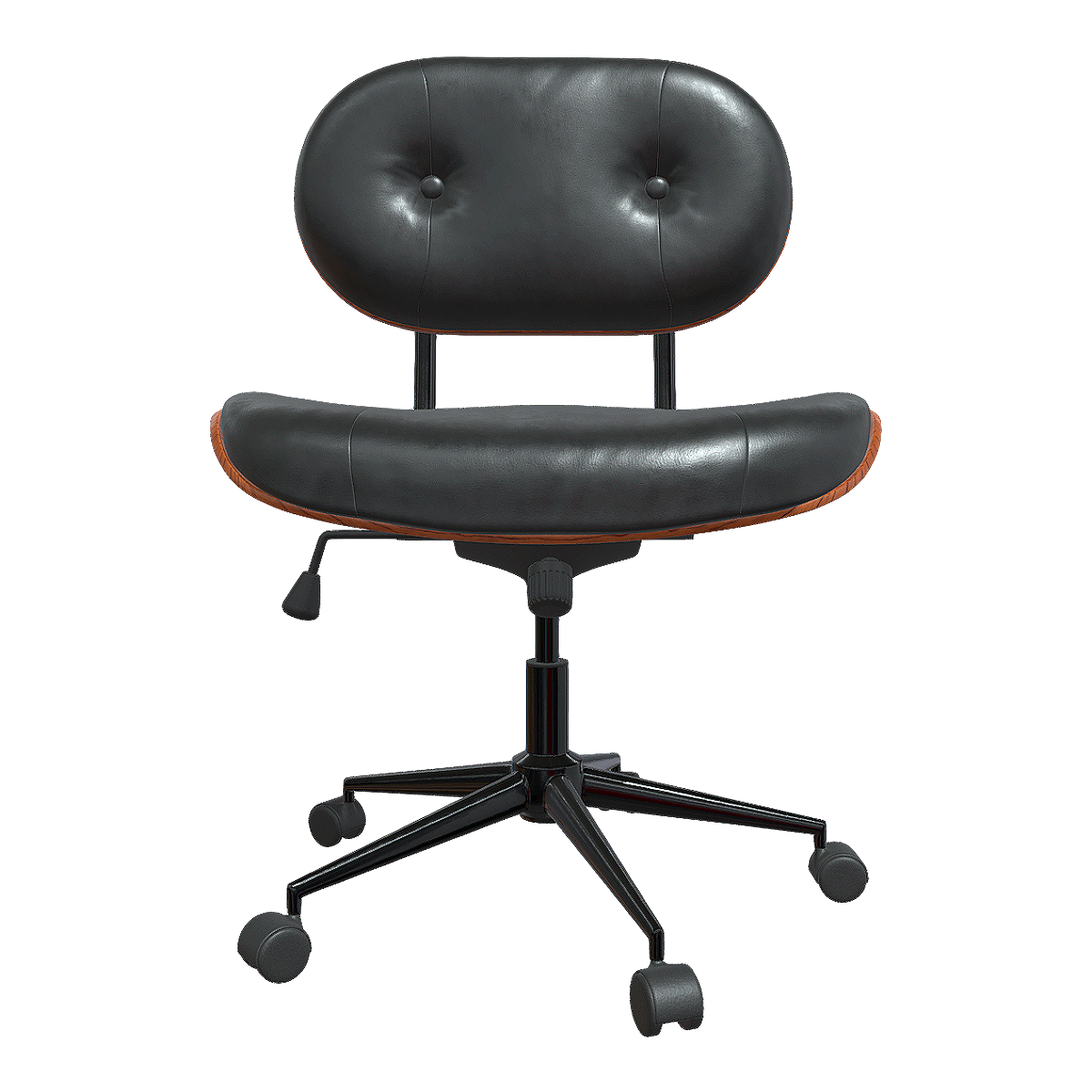 Modern Middle Ancient Italian Style Black Leather Soft Bag Backrest Chair Roller Swivel Office Chair