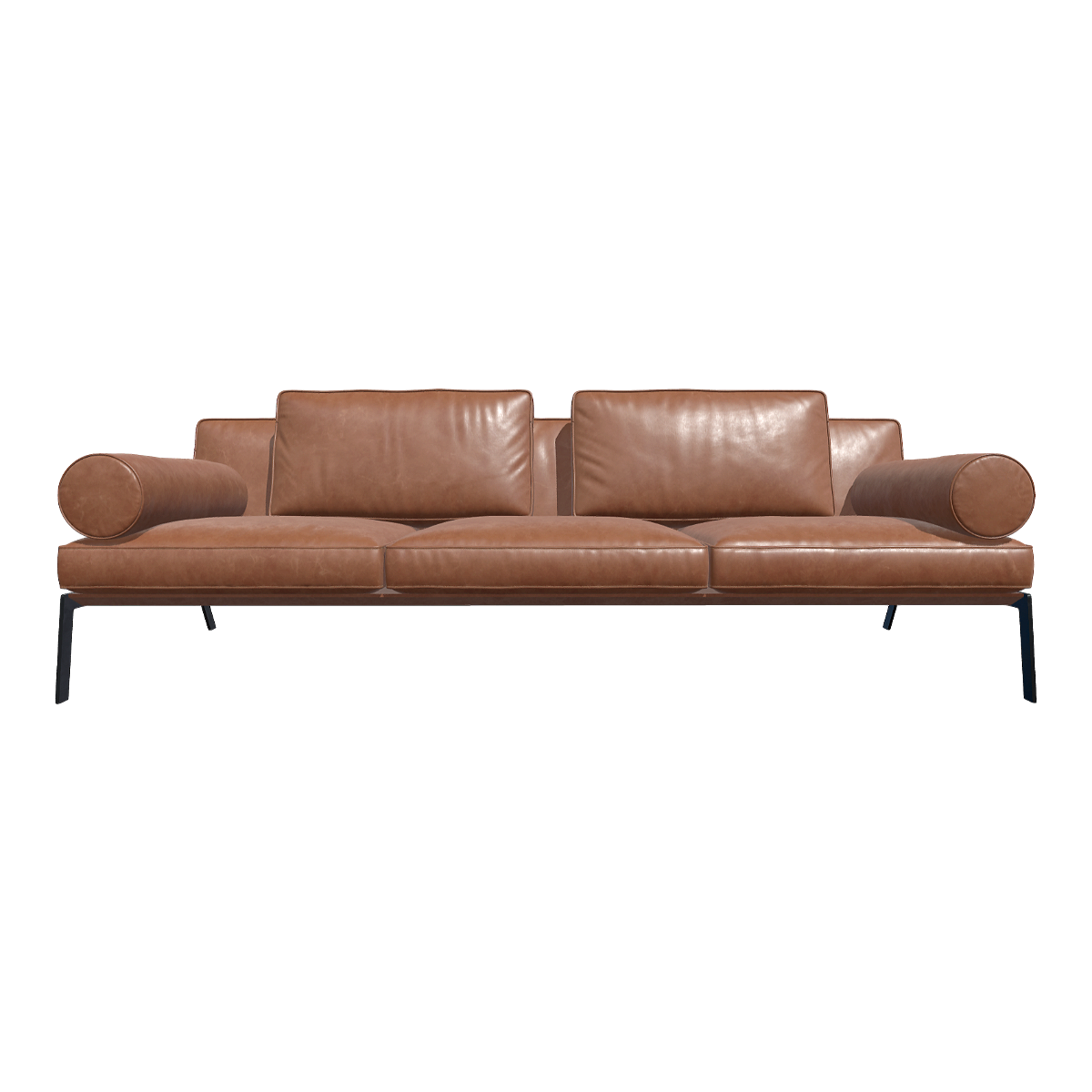 Modern Simple Italian Brown Leather Soft Bag Three-Seat Sofa In-line Sofa