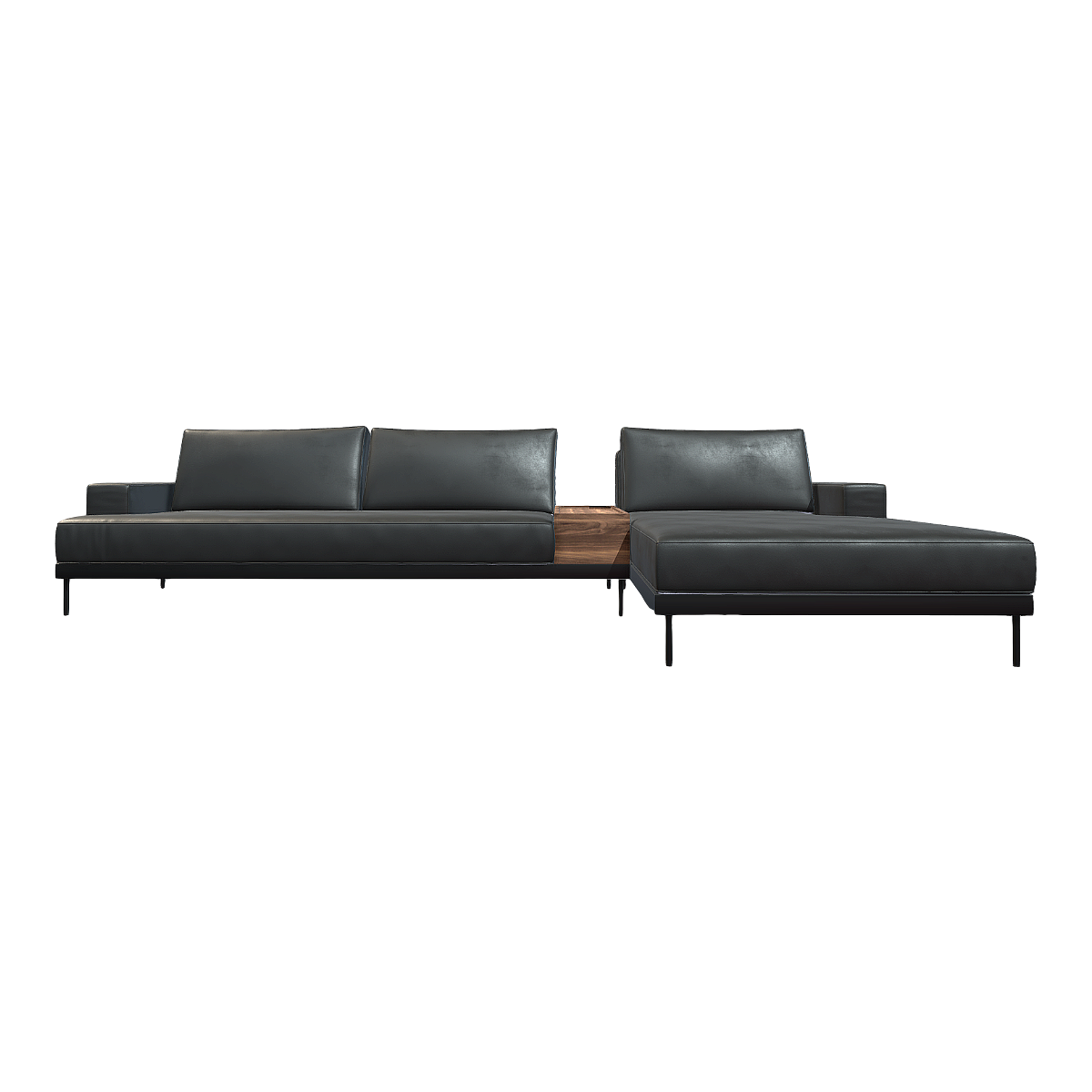 Minimalist Style Silky Black Leather Soft Bag Multi-seat Corner Sofa
