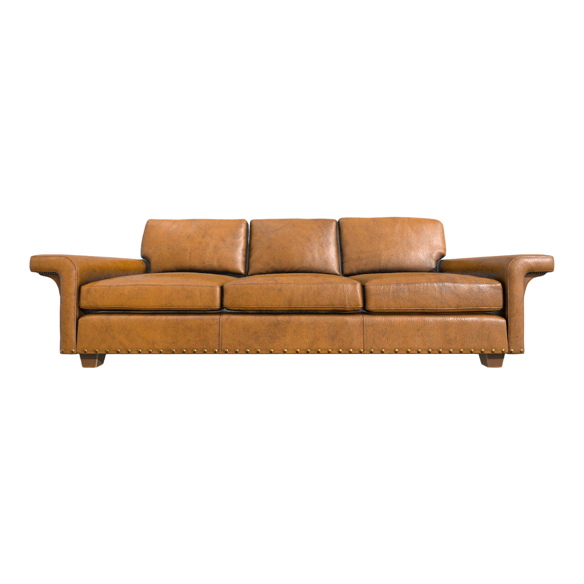 Vintage distressed American-style brown leather soft bag three-person in-line sofa