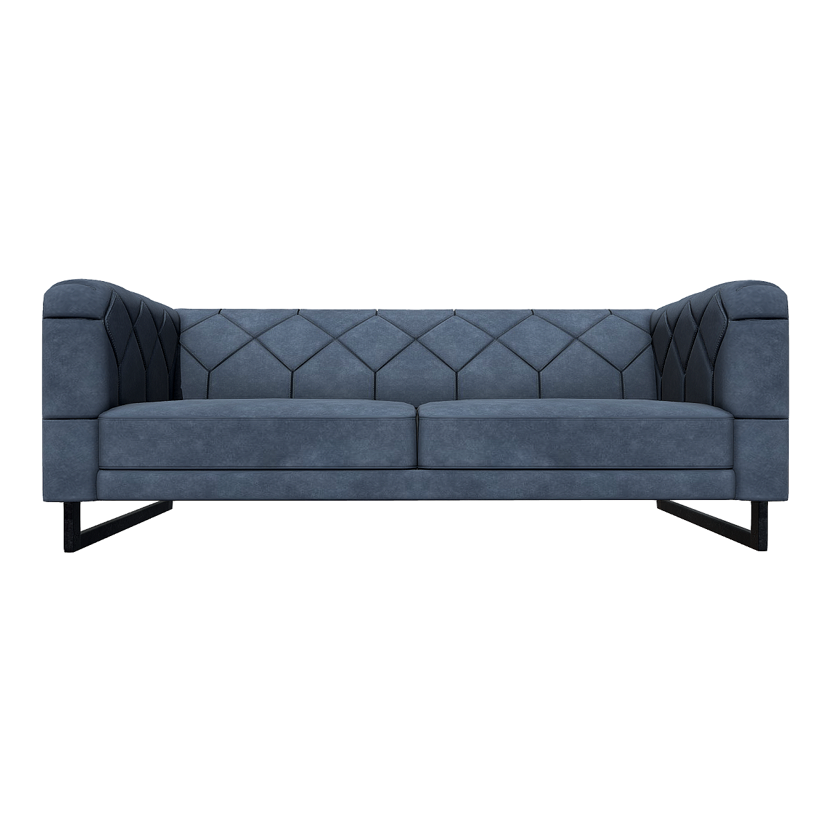 Modern Retro Simple Italian-style dark blue Fabric Soft Bag Multi-seat In-line Sofa