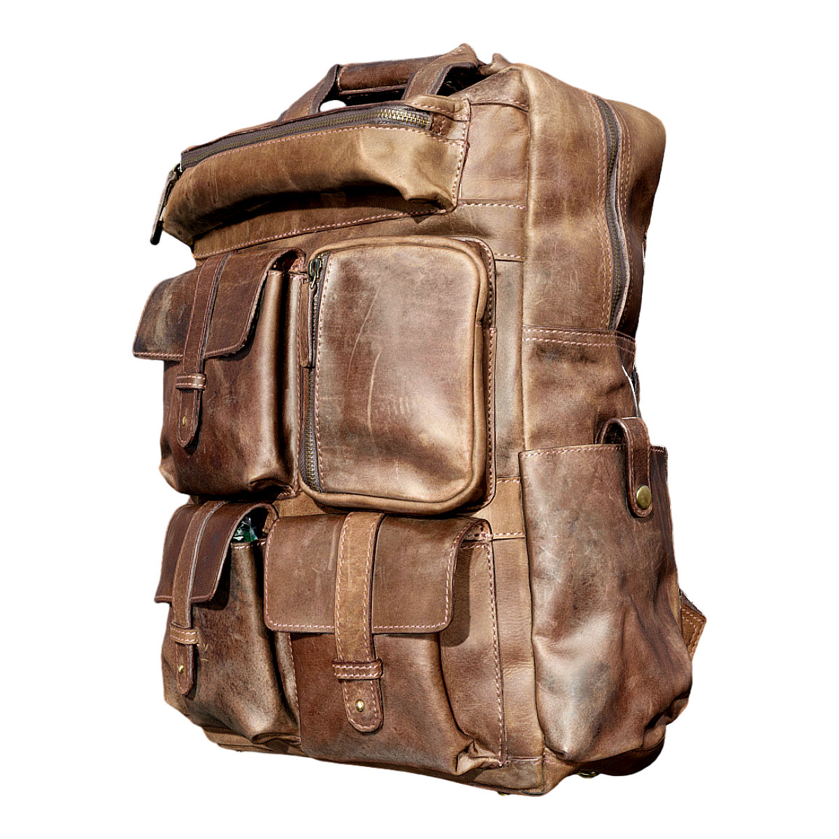 Retro distressed European and American style top layer cowhide men's outdoor travel multifunctional backpack crazy horse leather backpack