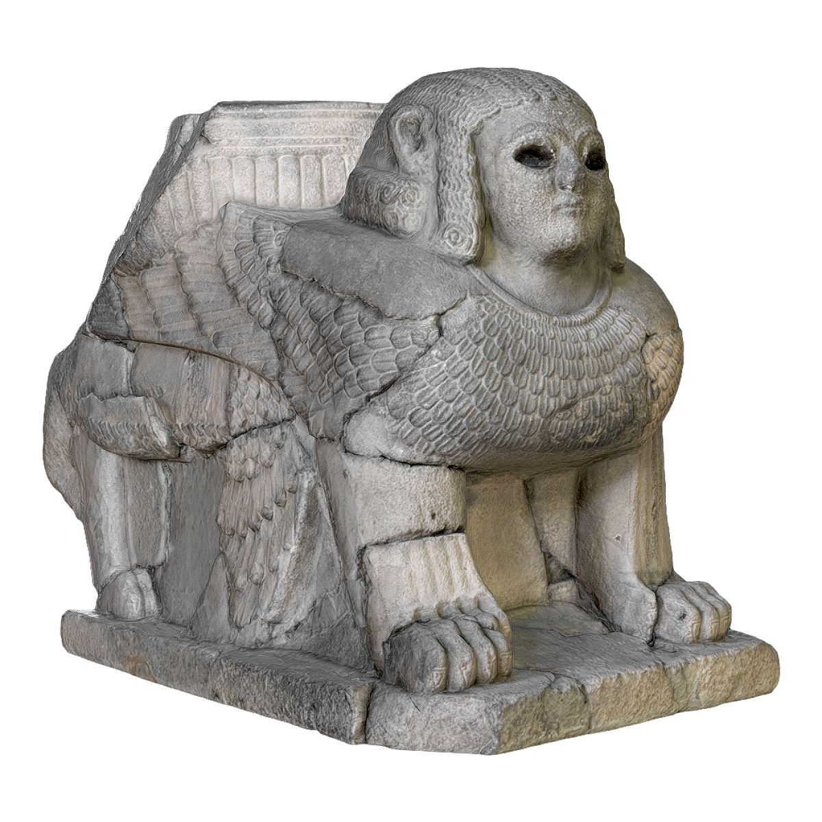 Ancient Egyptian Sphinx on Basalt Column Foundation