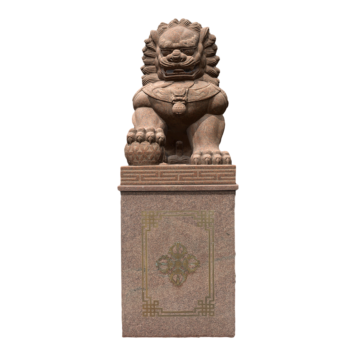 The stone lion statue in front of Datsan Gunzechounei in St. Petersburg, Russia