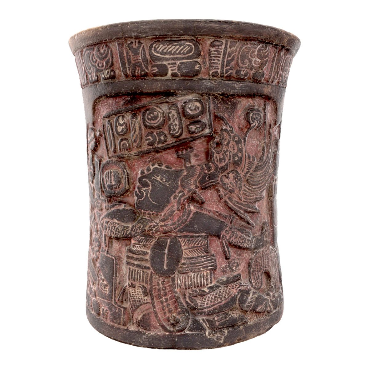 Maya style pottery engraved with golfers