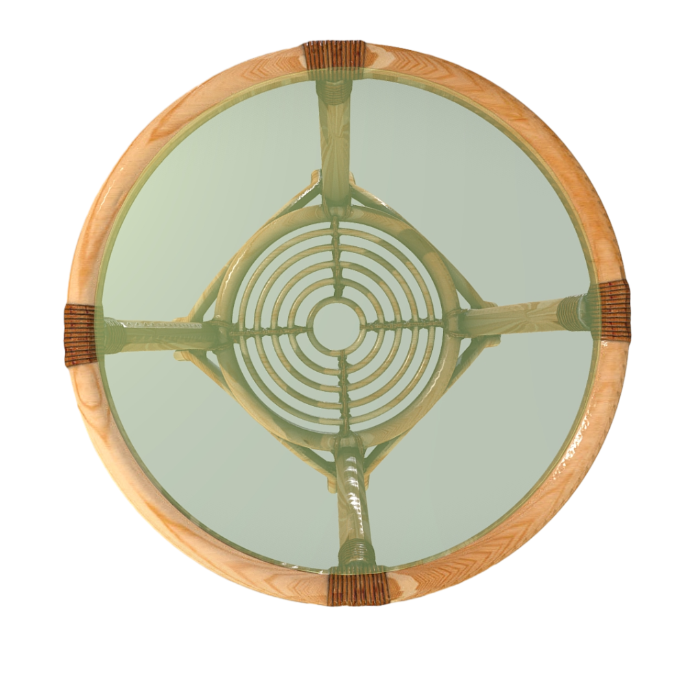 Bamboo round glass coffee table