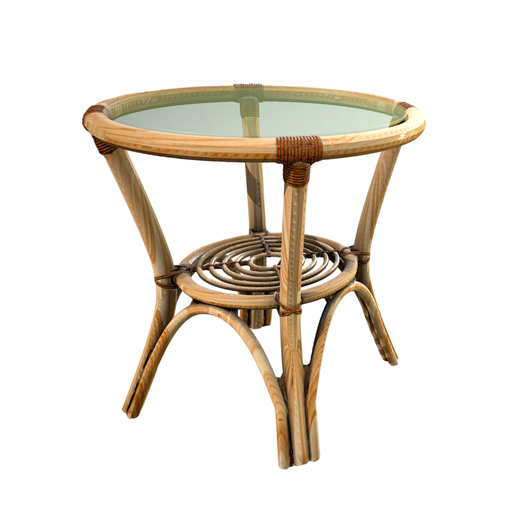 Bamboo round glass coffee table