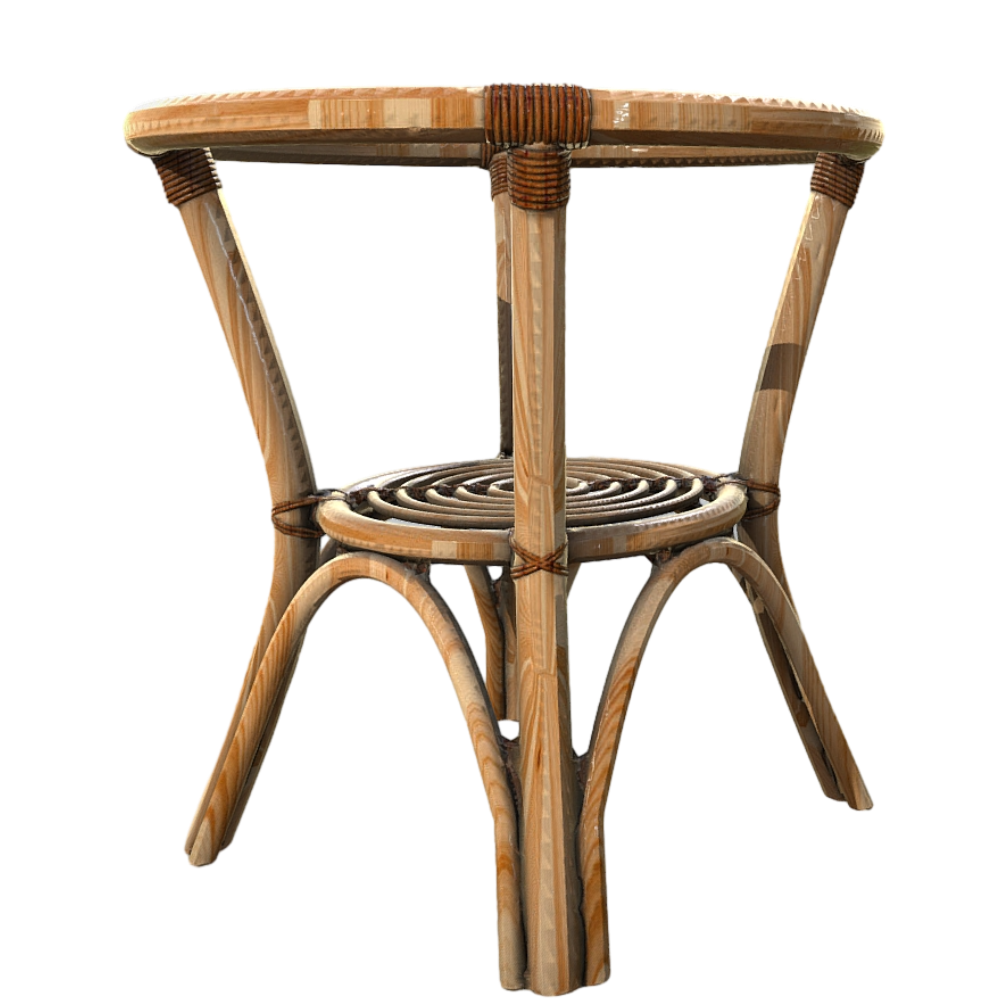 Bamboo round glass coffee table