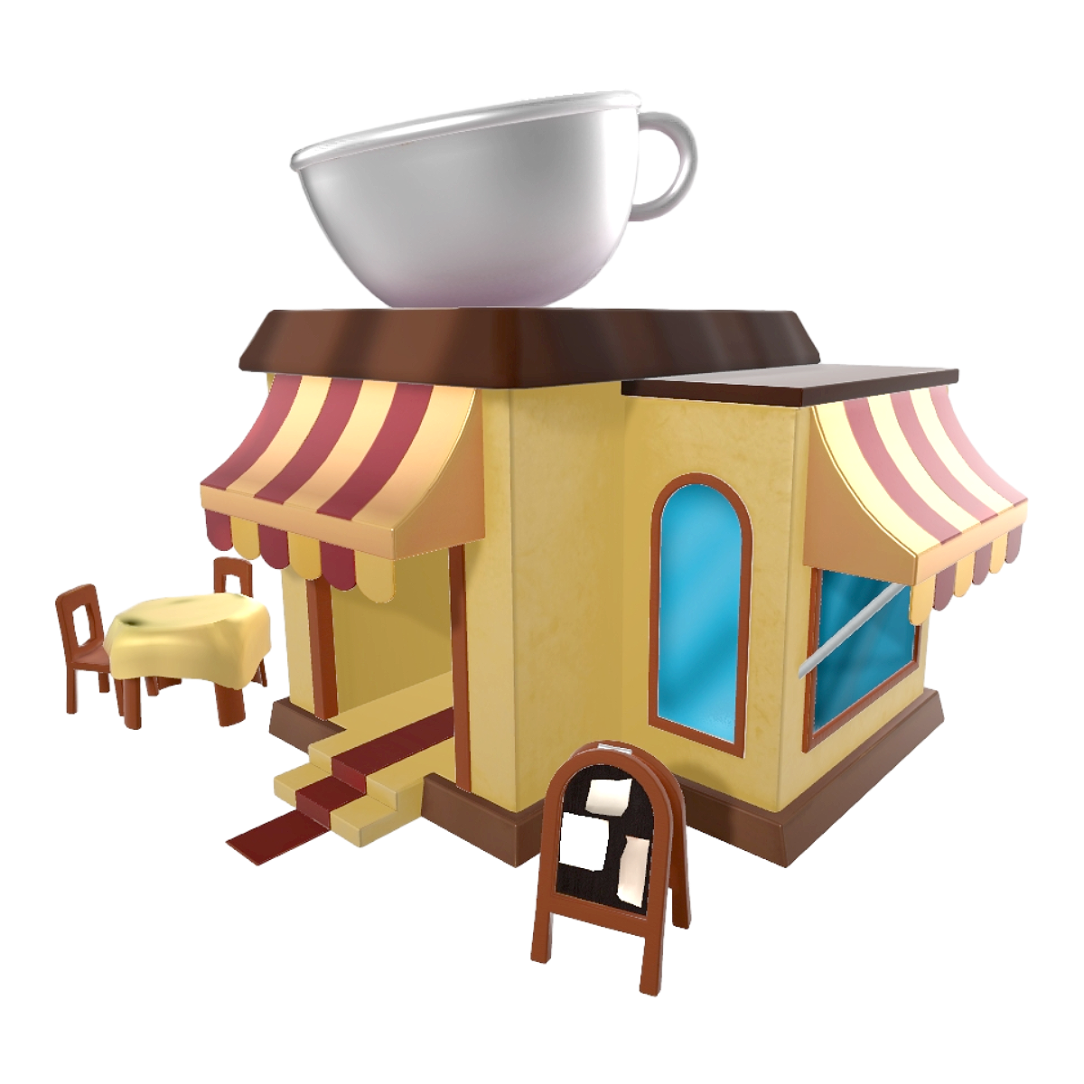 Cartoon style coffee shop 3D model