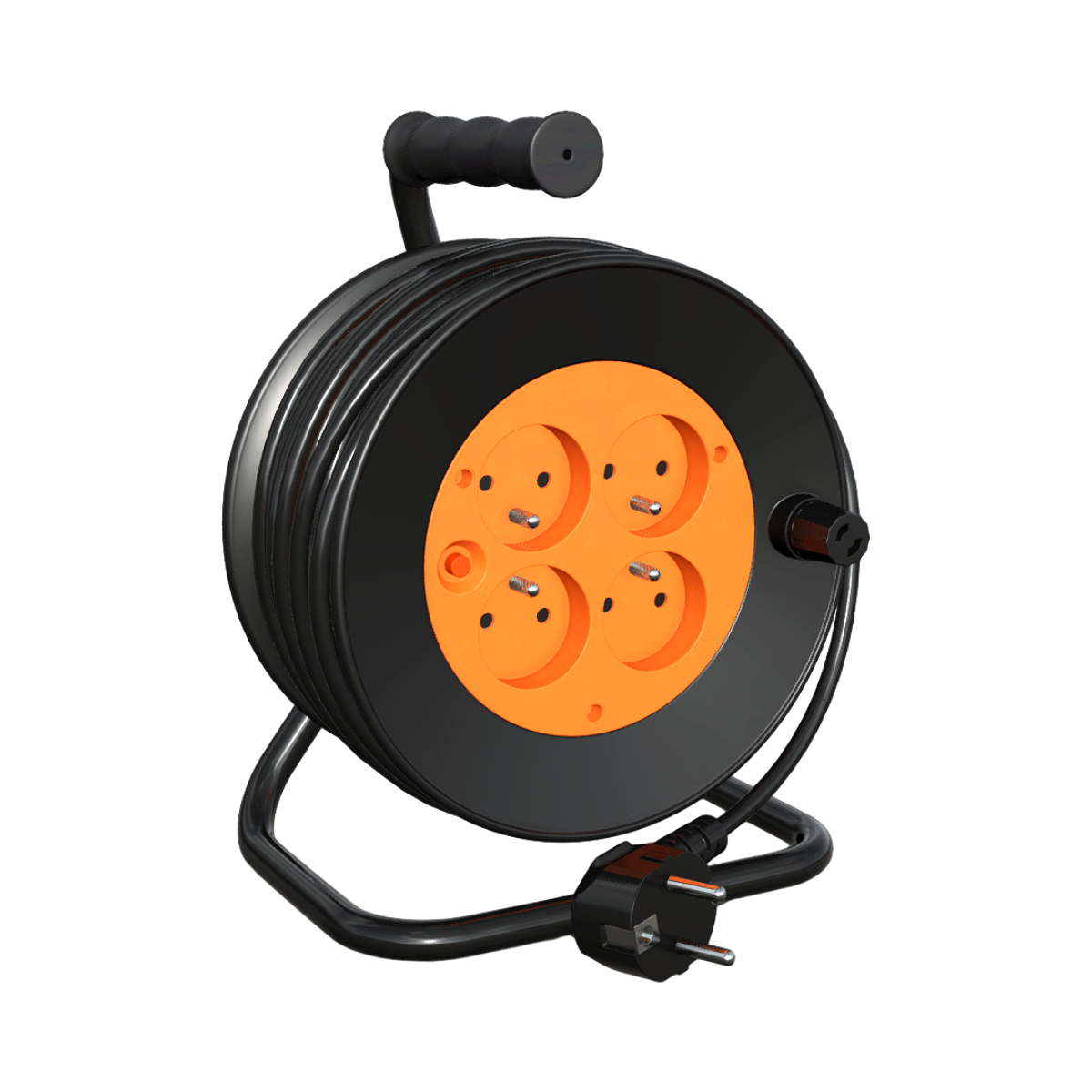 Extension cord reel with socket