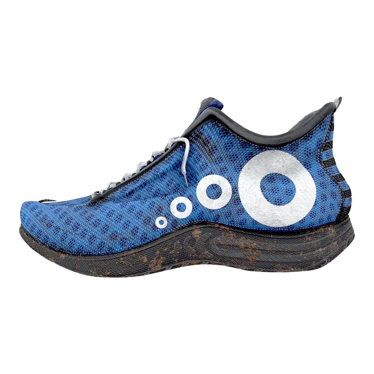 A pair of worn-out sports shoes