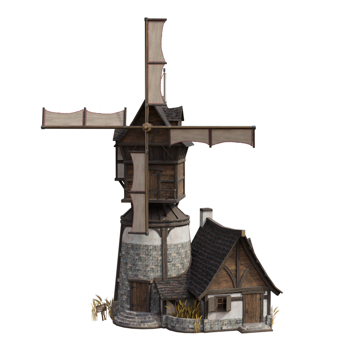 European medieval style countryside windmill house cottage