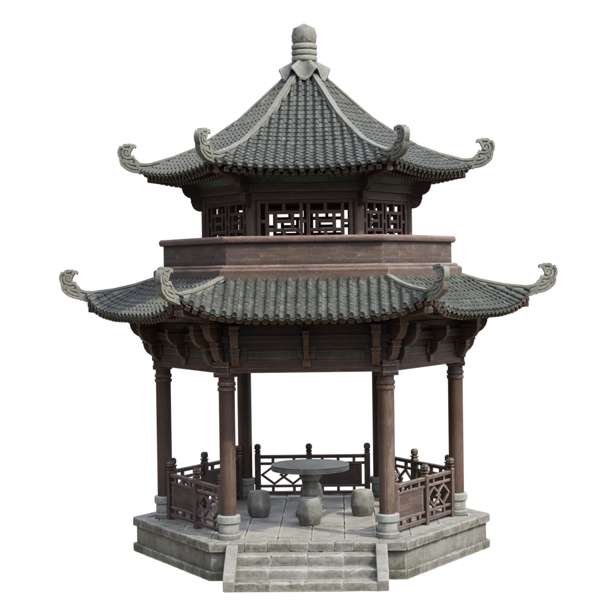 Chinese octagonal pavilion, ancient architecture, garden pavilion