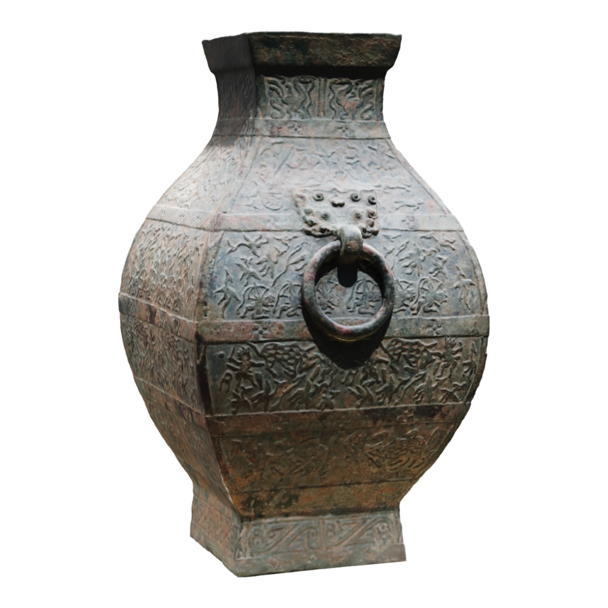 Antique Chinese copper square teapots and wine vessels from the Eastern Zhou Dynasty