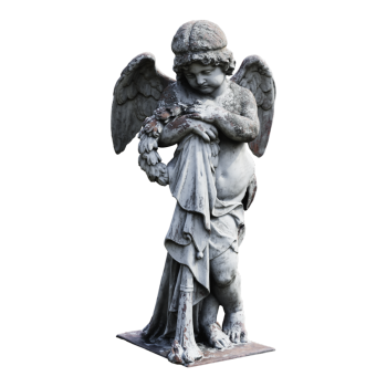 Angel stone carving holding wreath at Vienna Central Cemetery