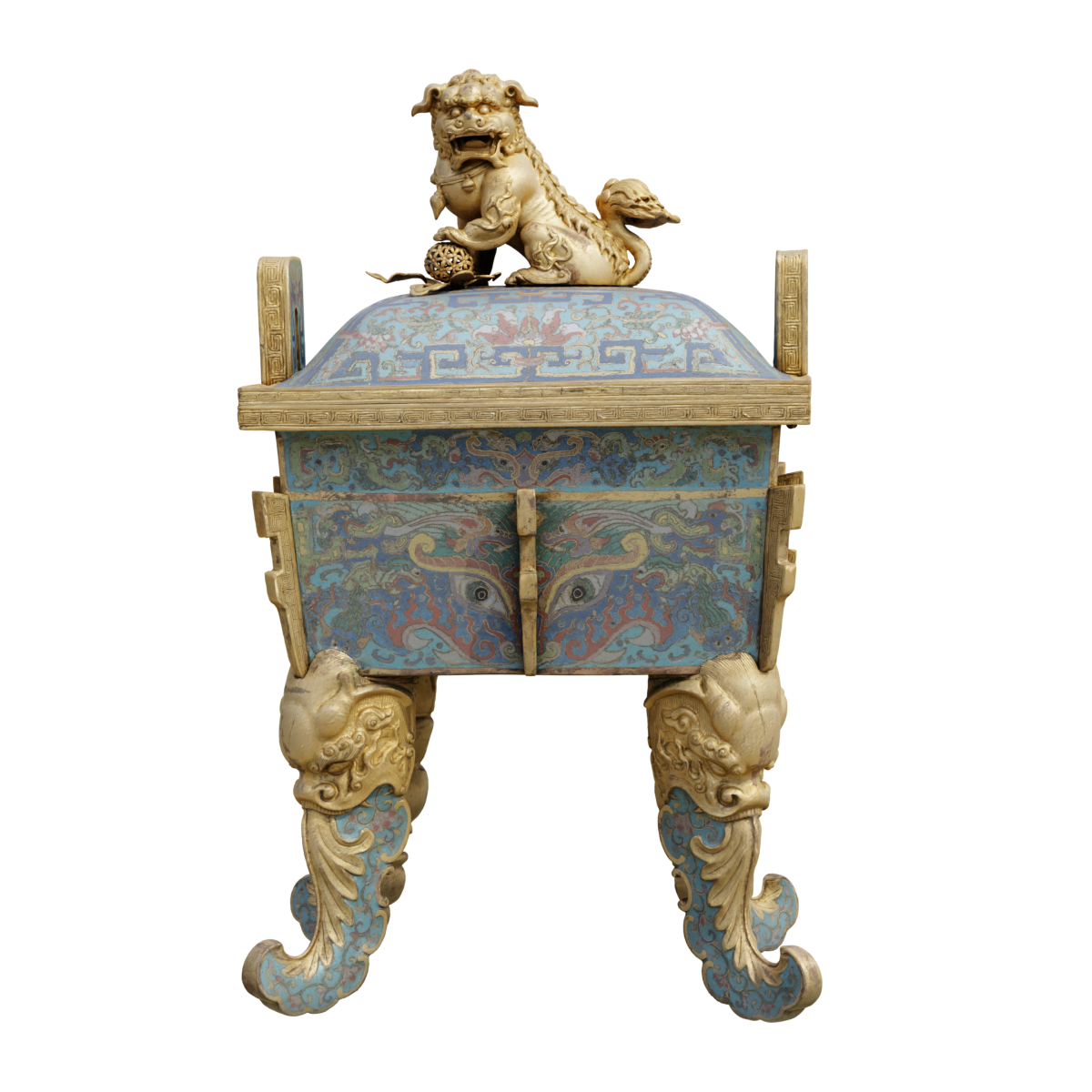 Jingtai Blue Ding Incense Burner Qing Qianlong Copper Body Cloisonn é Enamel Square Ding Incense Burner