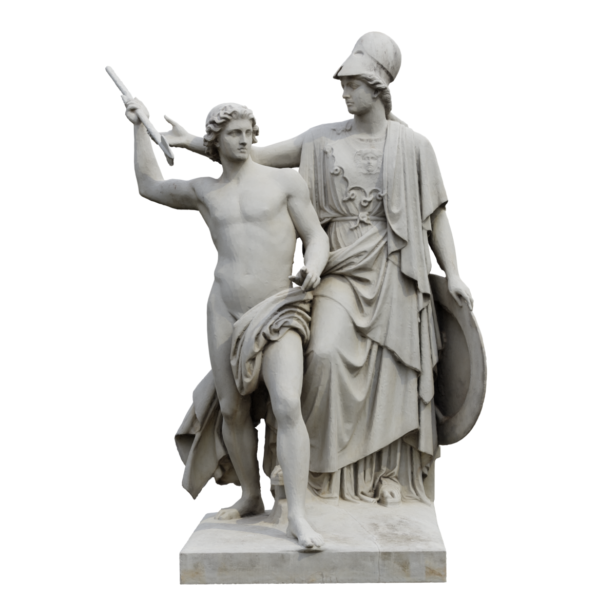 One of the eight marble statues decorating the sides of the castle in the city center of Berlin