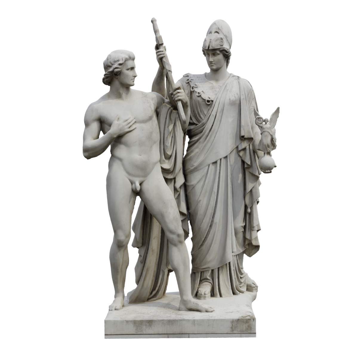 One of the eight marble statues decorating the sides of the castle in the city center of Berlin