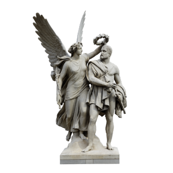 One of the eight marble statues decorating the sides of the castle in the city center of Berlin