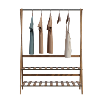 Solid wood minimalist no door wardrobe, clothes rack, floor standing clothes hanger, shoe rack combination