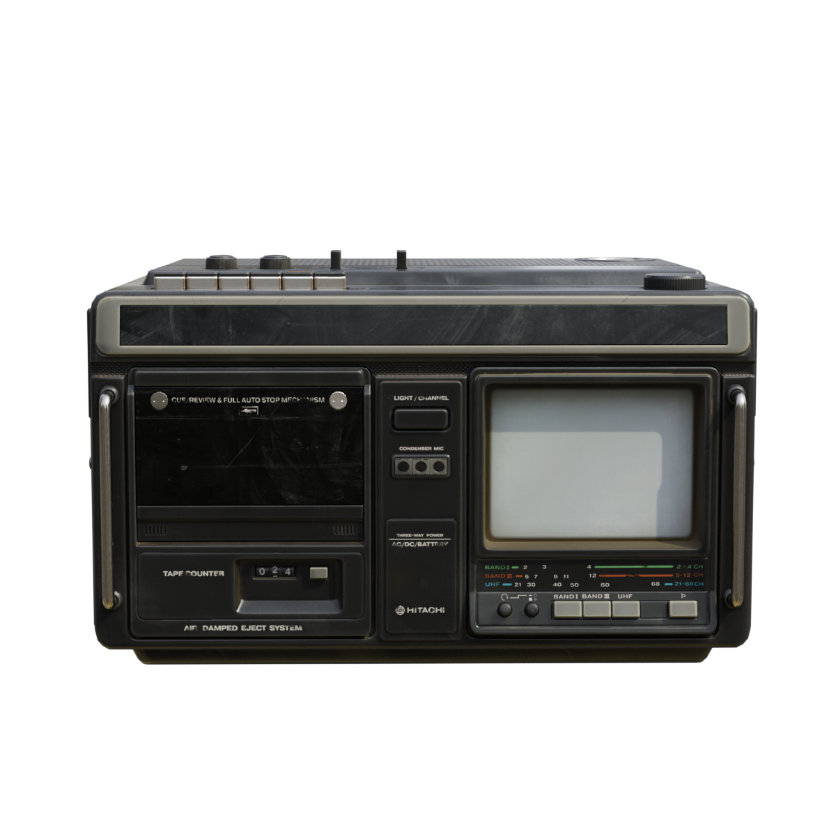 Portable color TV radio cassette from Hitachi CKP-110 in the 1980s