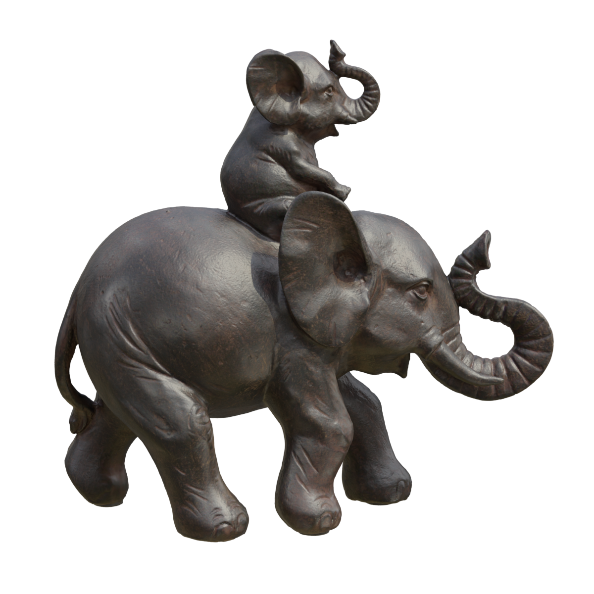 3D Scanning Models of Iron Sculpture Elephants and Elephants