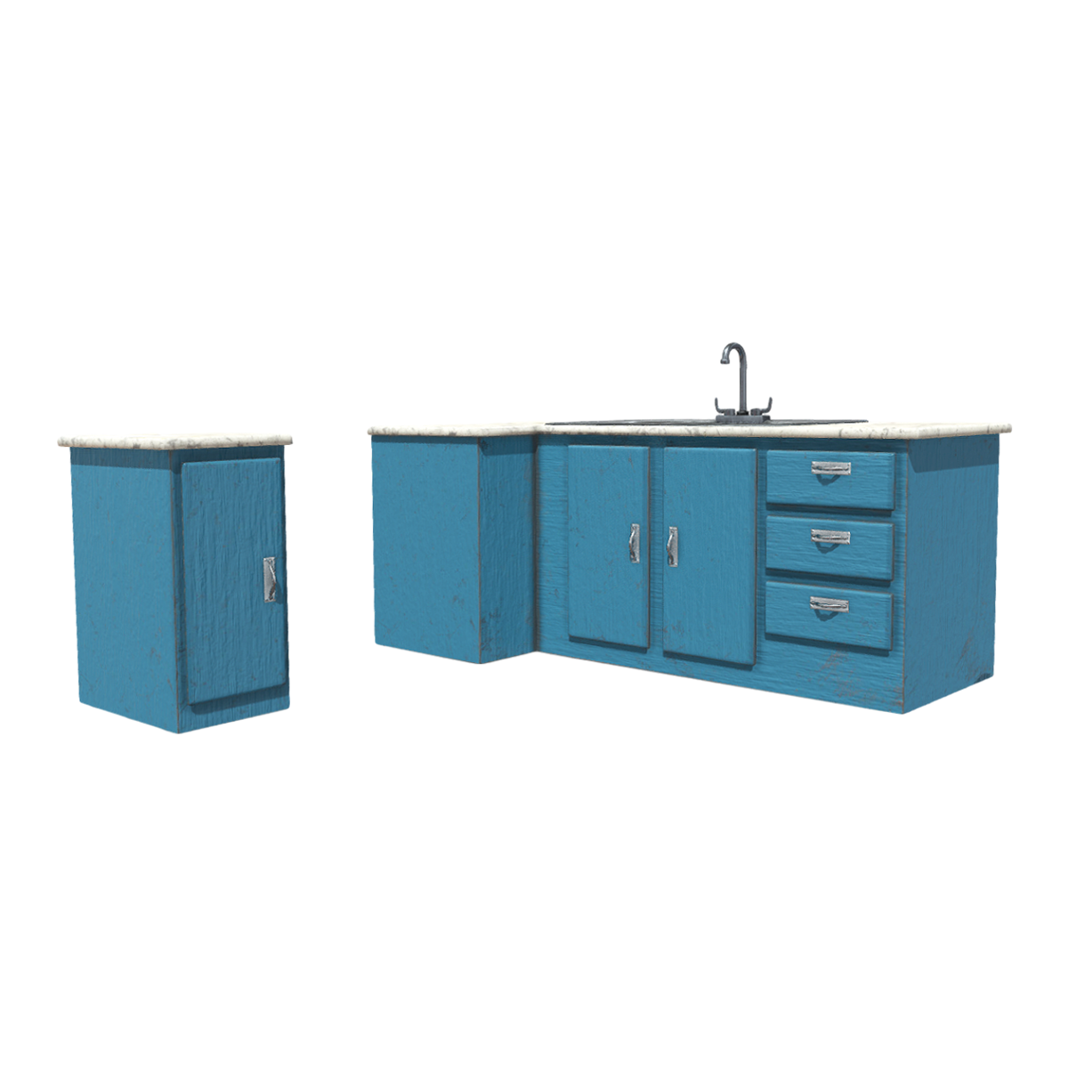 Vintage Solid Wood Marble Countertop Sink Cabinet