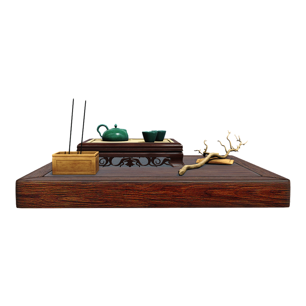 Retro Japanese Style Coffee Table with Tea Set