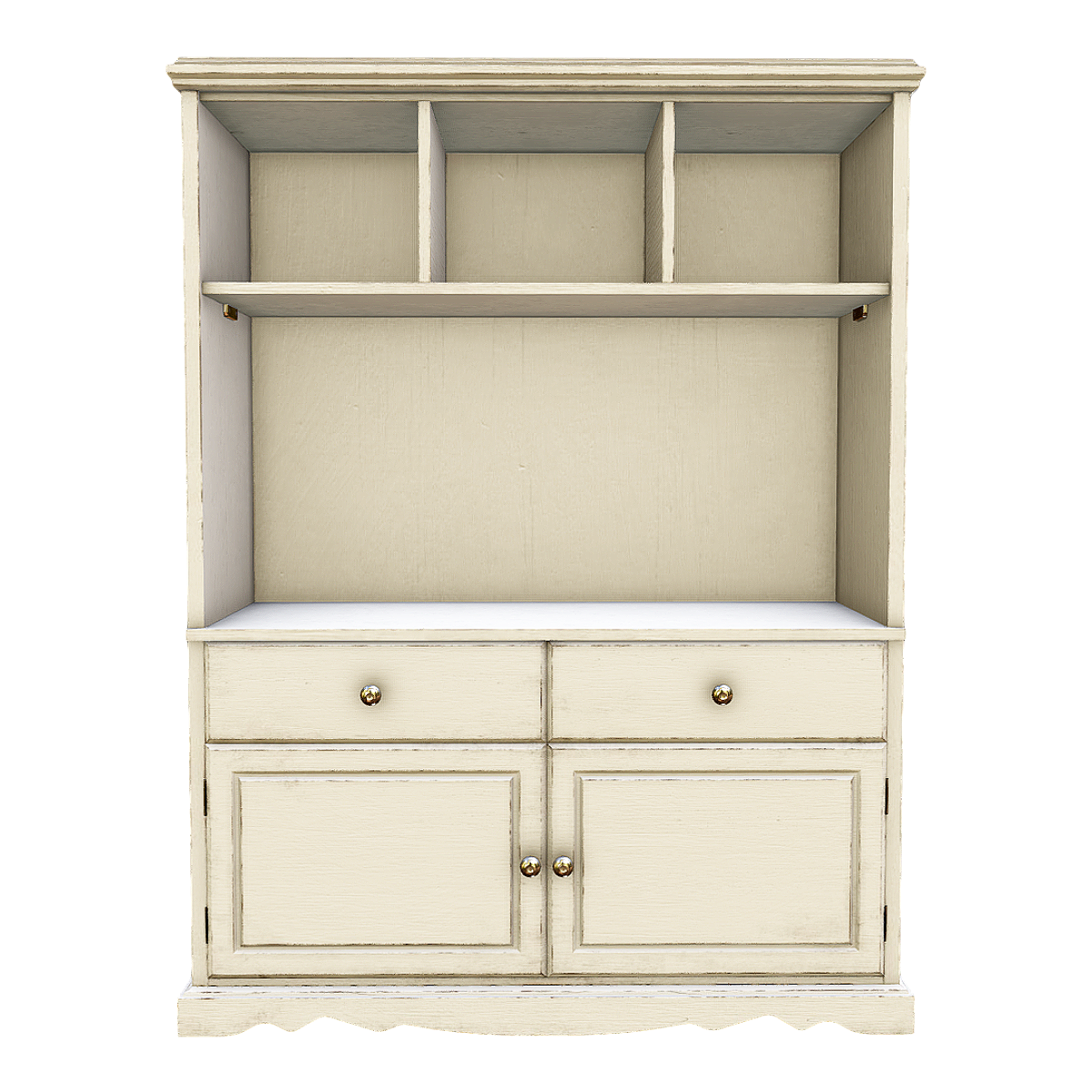 British Old Wooden White Paint Display Cabinet with Drawer