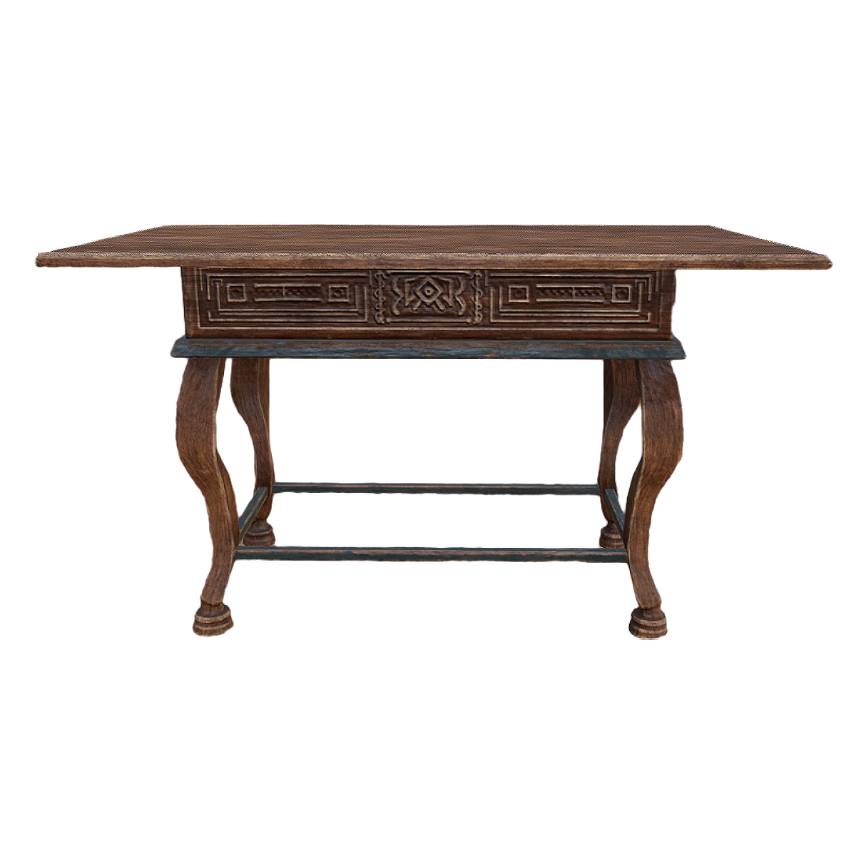 Vintage National Style Black Walnut Square Carved Dining Table